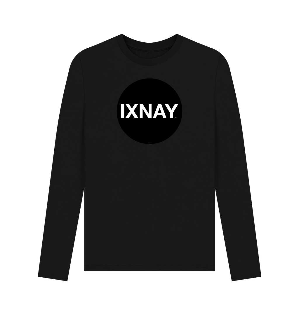 Black Printed Men's Long-sleeved T-Shirt with Original Black Round IXNAY Logo from the artist and musician IXNAY