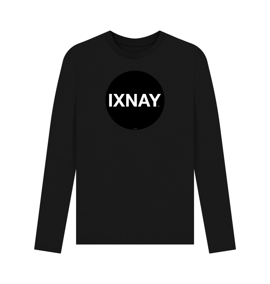 Black Printed Men's Long-sleeved T-Shirt with Original Black Round IXNAY Logo from the artist and musician IXNAY