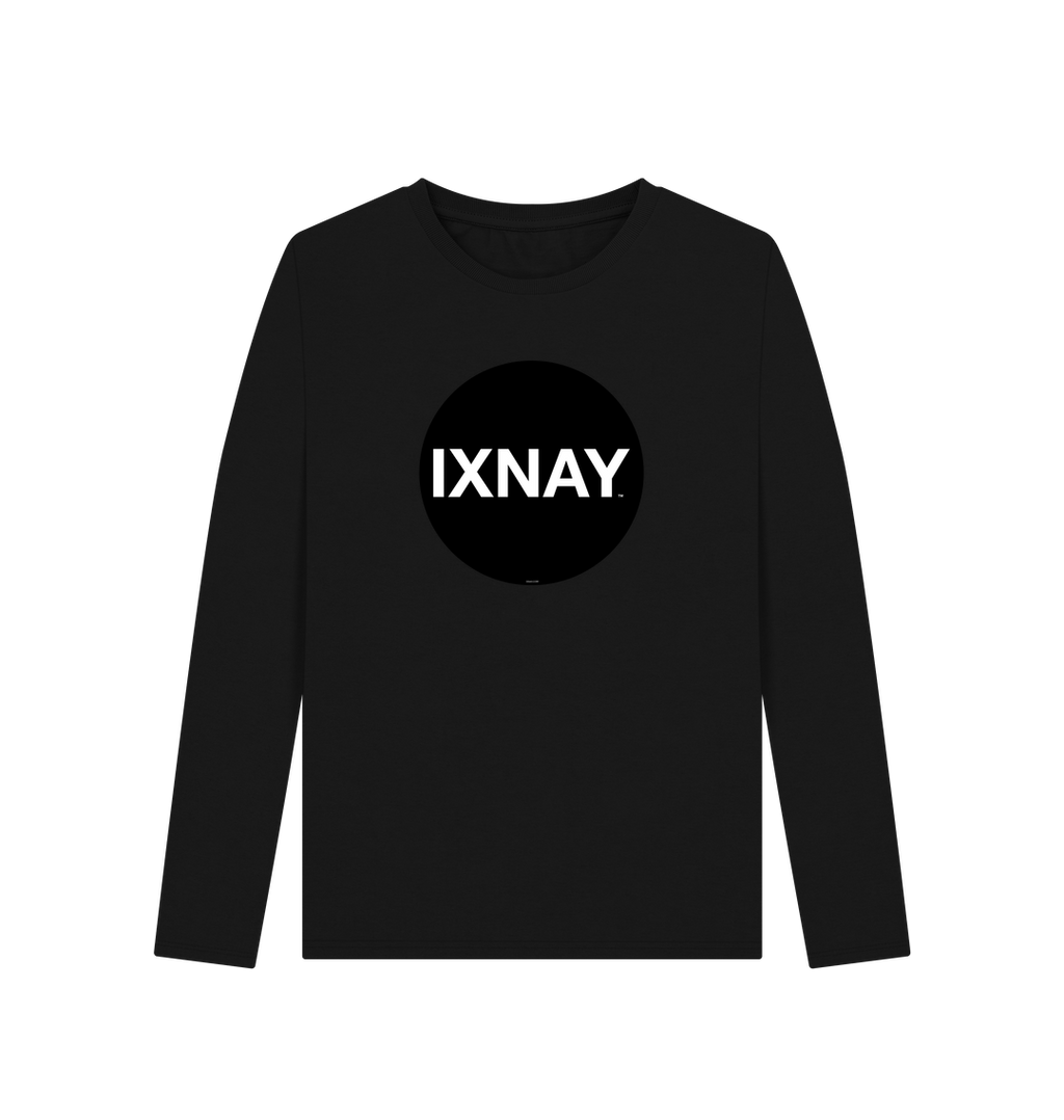 Black Printed Women's Long-sleeved T-Shirt with Original Black Round IXNAY Logo from the artist and musician IXNAY