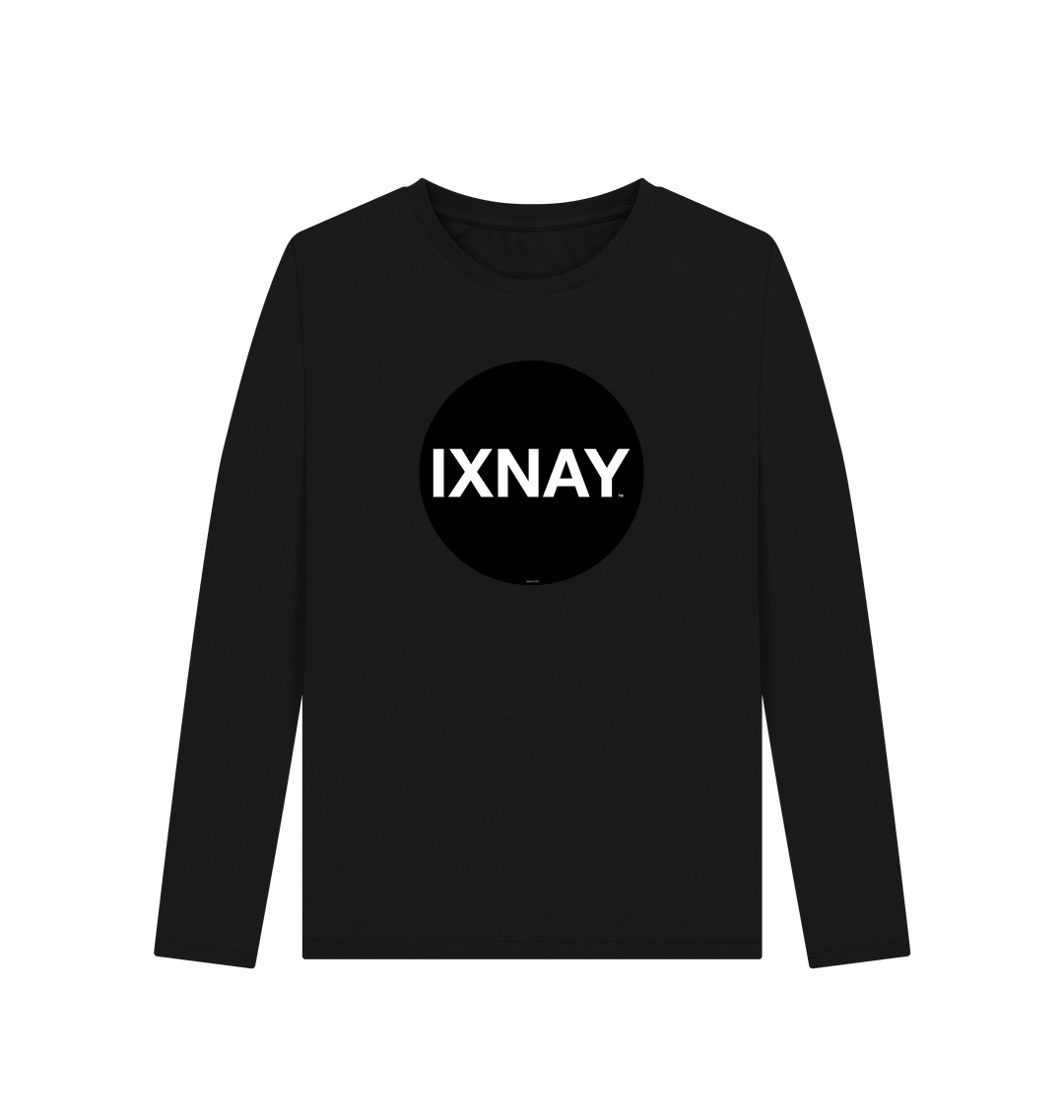 Black Printed Women's Long-sleeved T-Shirt with Original Black Round IXNAY Logo from the artist and musician IXNAY