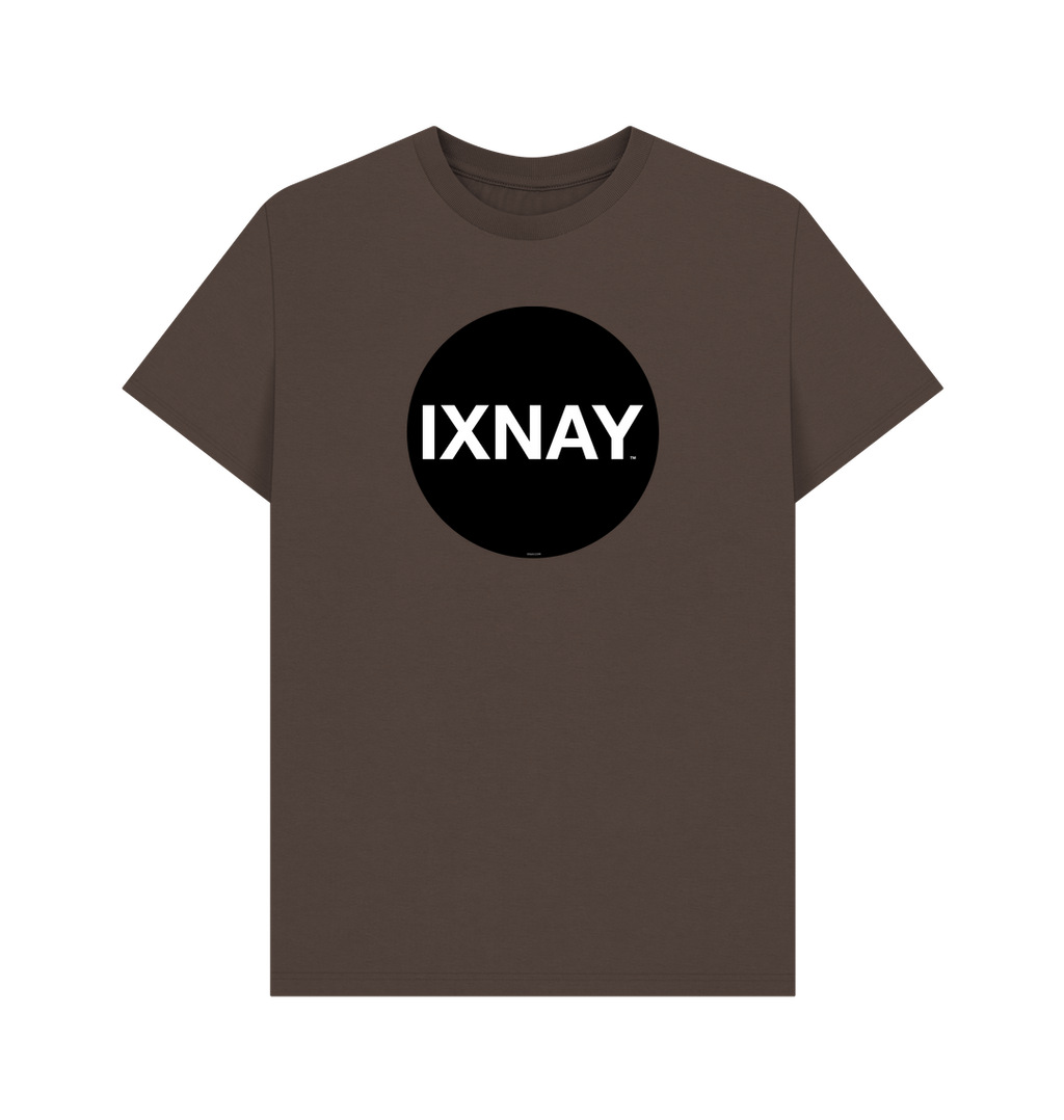 Chocolate Printed T-shirt with Original Black Round IXNAY Logo to represent the artist and musician IXNAY