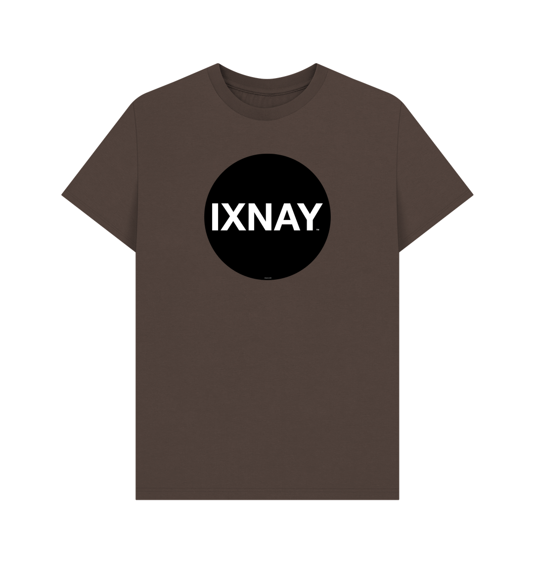 Chocolate Printed T-shirt with Original Black Round IXNAY Logo to represent the artist and musician IXNAY