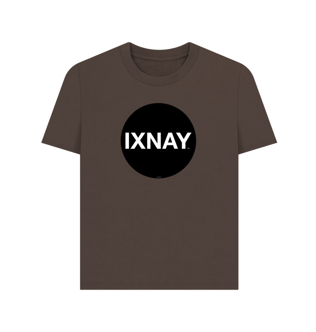 Chocolate Brown Printed Women's T-Shirt with Original Black Circular IXNAY Logo