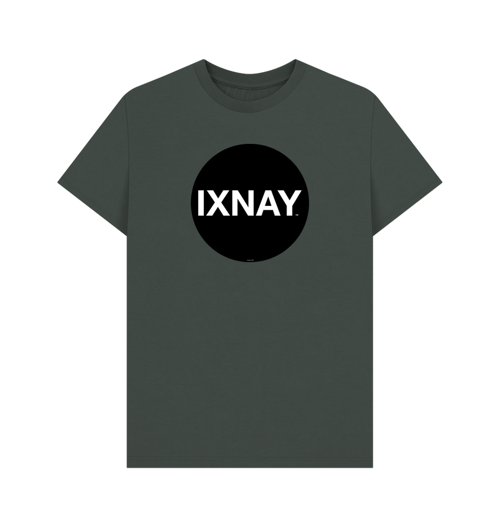 Dark Grey Printed T-shirt with Original Black Round IXNAY Logo to represent the artist and musician IXNAY