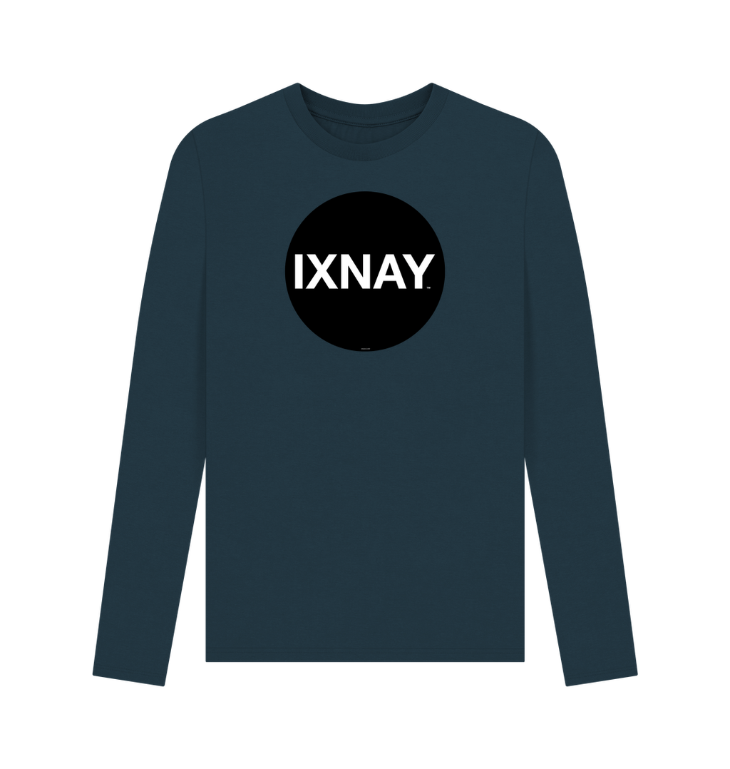 Denim Blue Printed Men's Long-sleeved T-Shirt with Original Black Round IXNAY Logo from the artist and musician IXNAY
