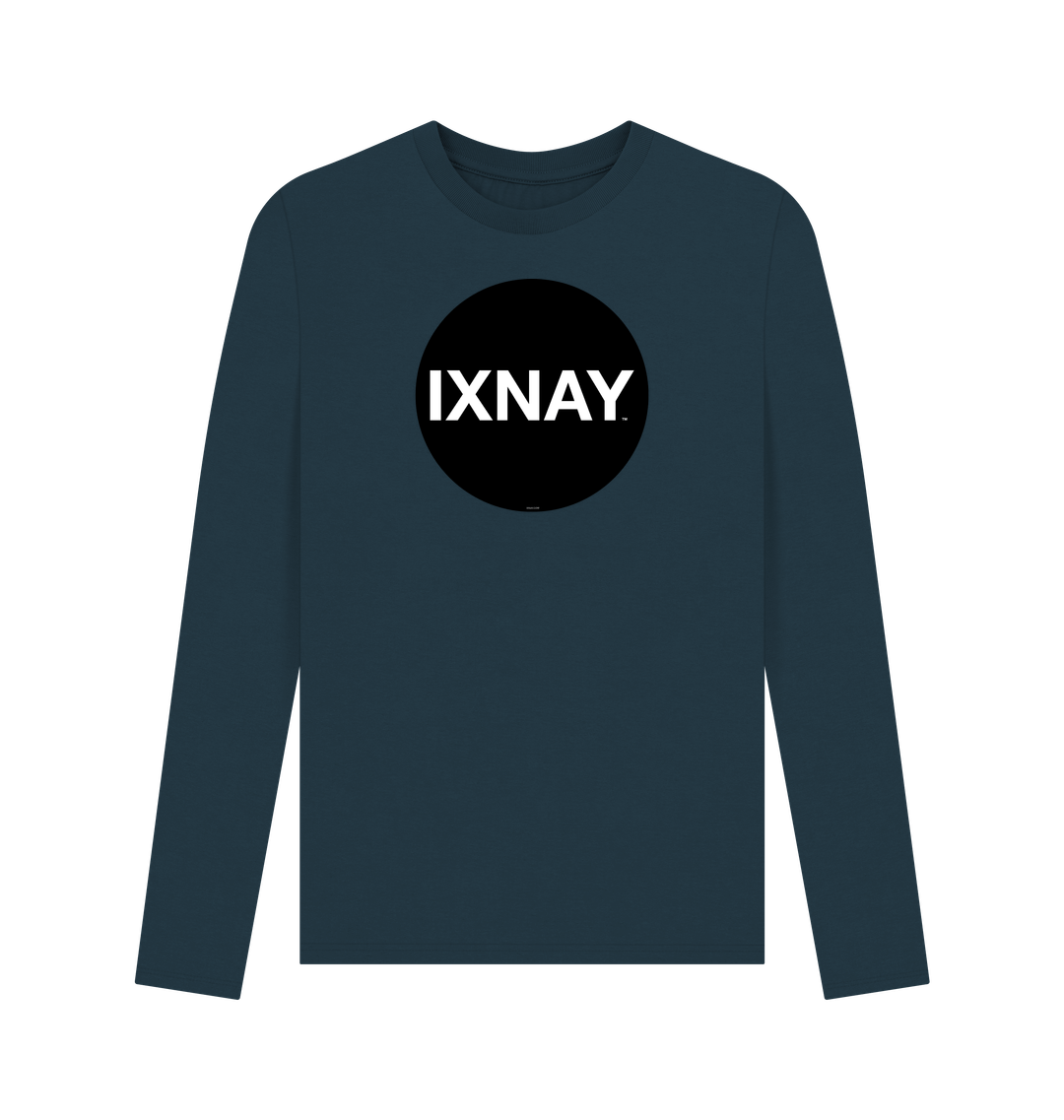 Denim Blue Printed Men's Long-sleeved T-Shirt with Original Black Round IXNAY Logo from the artist and musician IXNAY