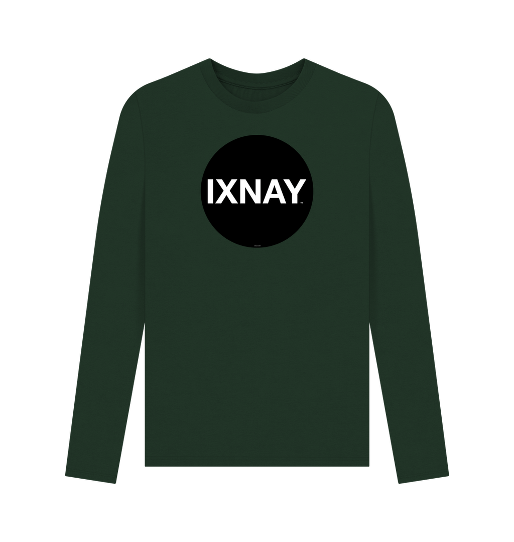 Evergreen Dark Green Printed Men's Long-sleeved T-Shirt with Original Black Round IXNAY Logo from the artist and musician IXNAY