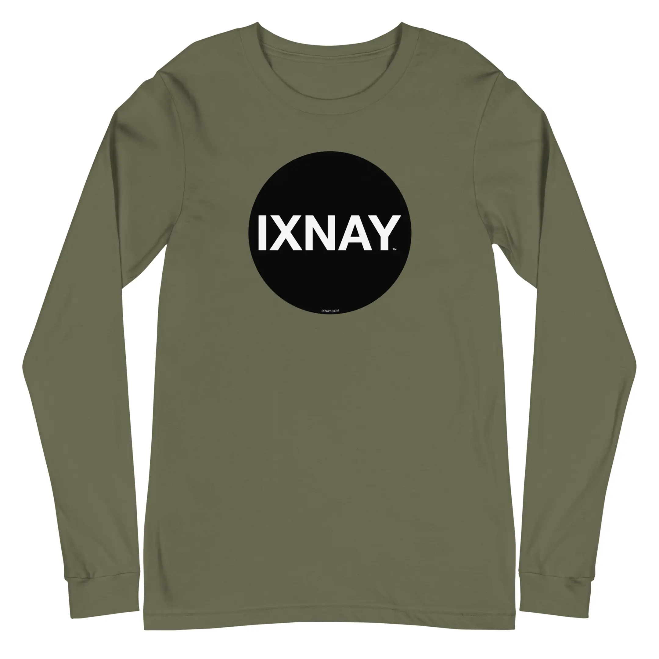 IXNAY original logo mens unisex army green long-sleeved t-shirt front - 100% cotton, high quality