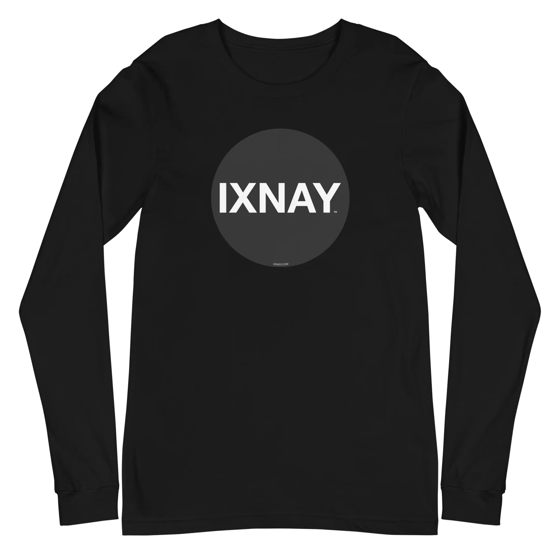 IXNAY original logo mens unisex black long-sleeved t-shirt front - 100% cotton, high quality