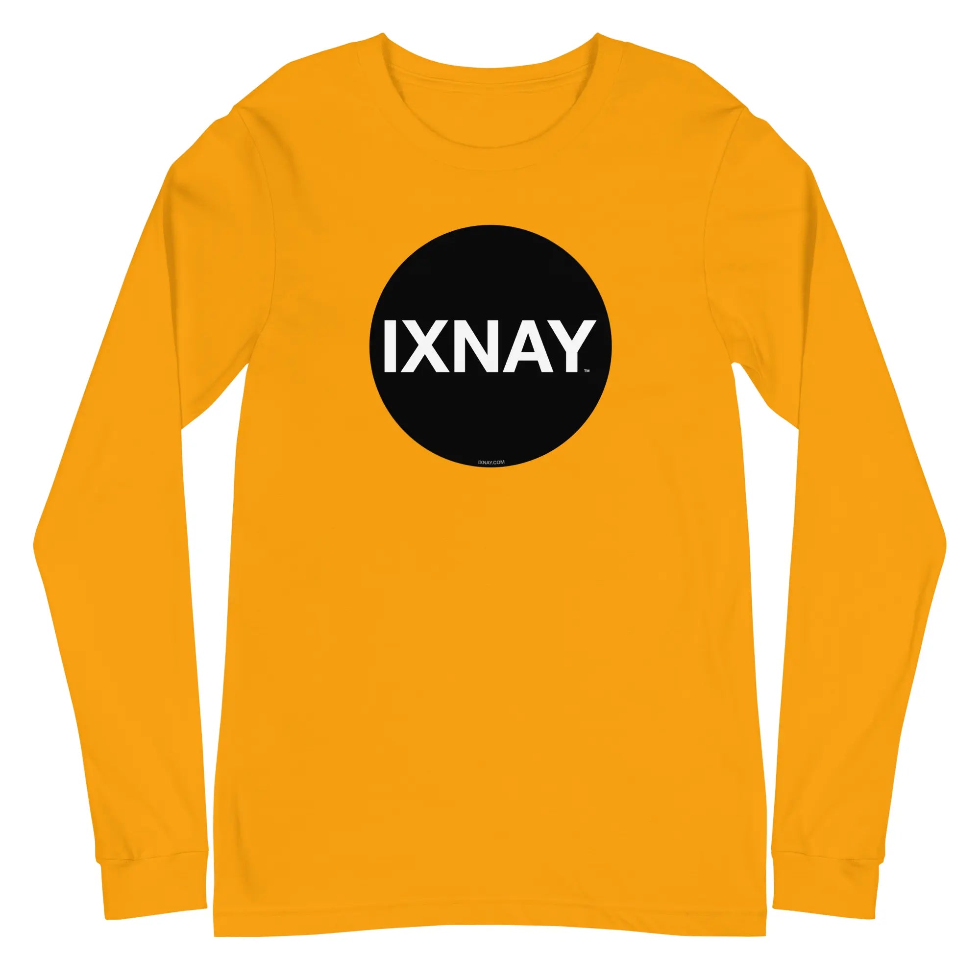 IXNAY original logo mens unisex gold yellow long-sleeved t-shirt front - 100% cotton, high quality