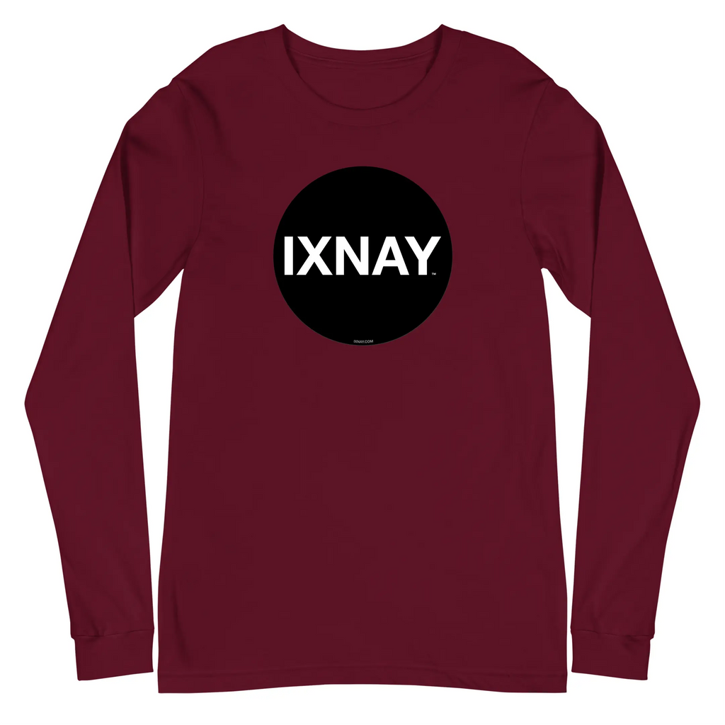 IXNAY original logo mens unisex maroon red long-sleeved t-shirt front - 100% cotton, high quality