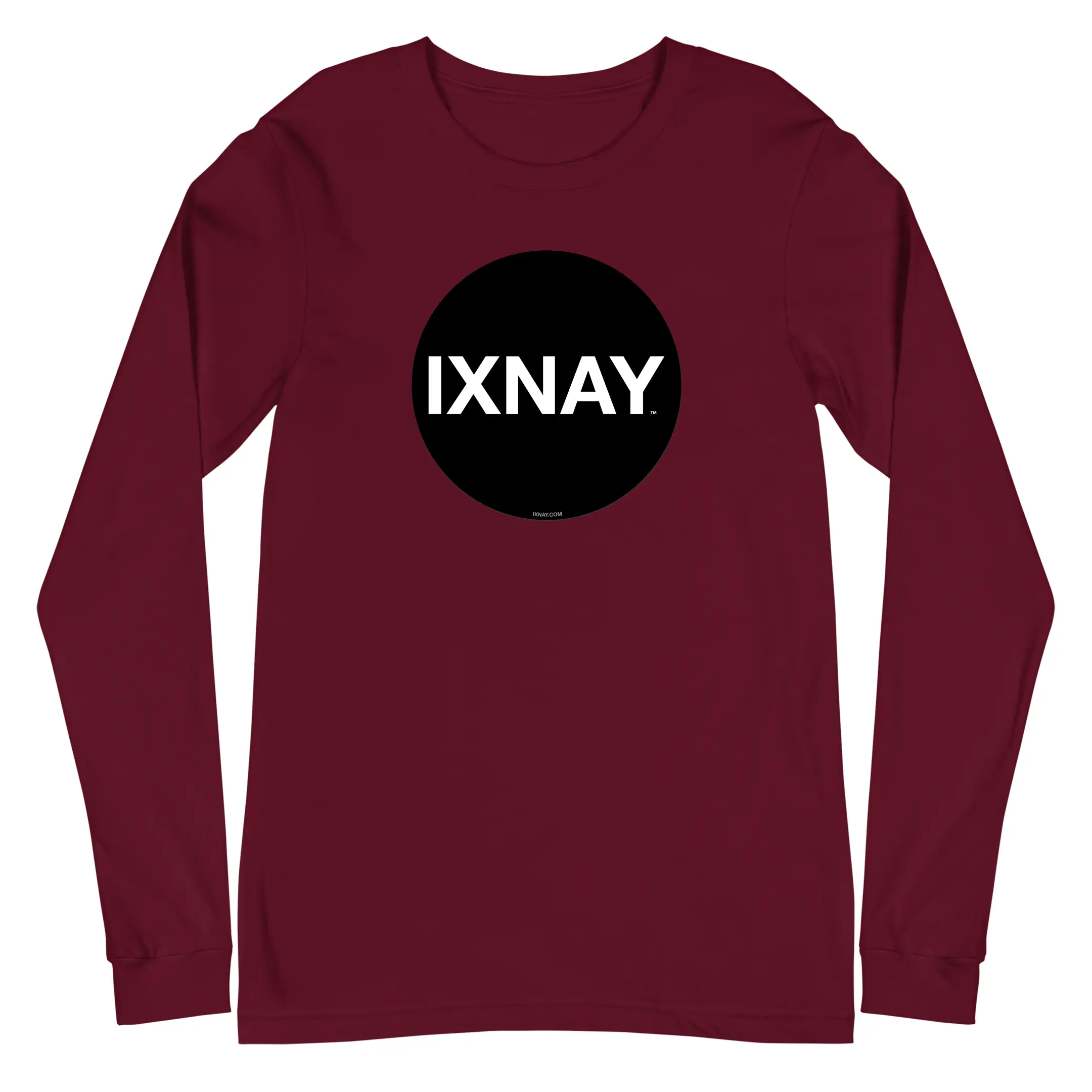 IXNAY original logo mens unisex maroon red long-sleeved t-shirt front - 100% cotton, high quality