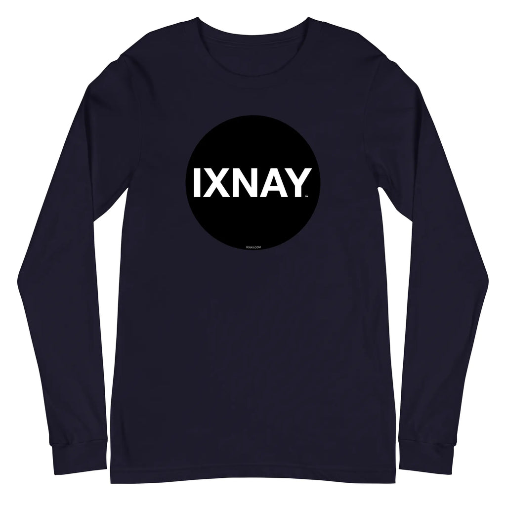 IXNAY original logo mens unisex navy blue long-sleeved t-shirt front - 100% cotton, high quality