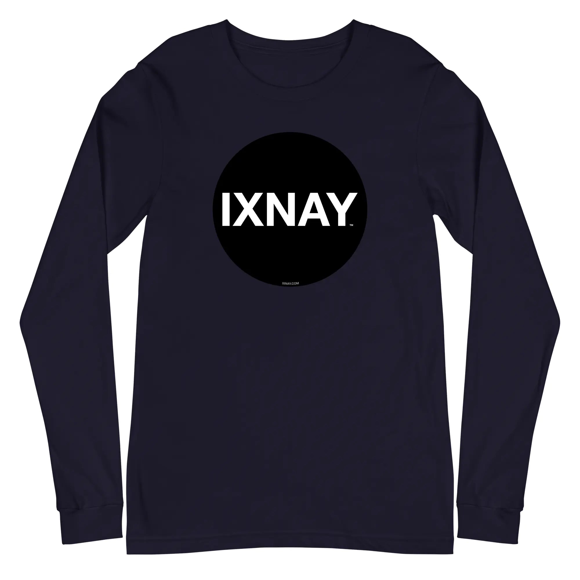 IXNAY original logo mens unisex navy blue long-sleeved t-shirt front - 100% cotton, high quality
