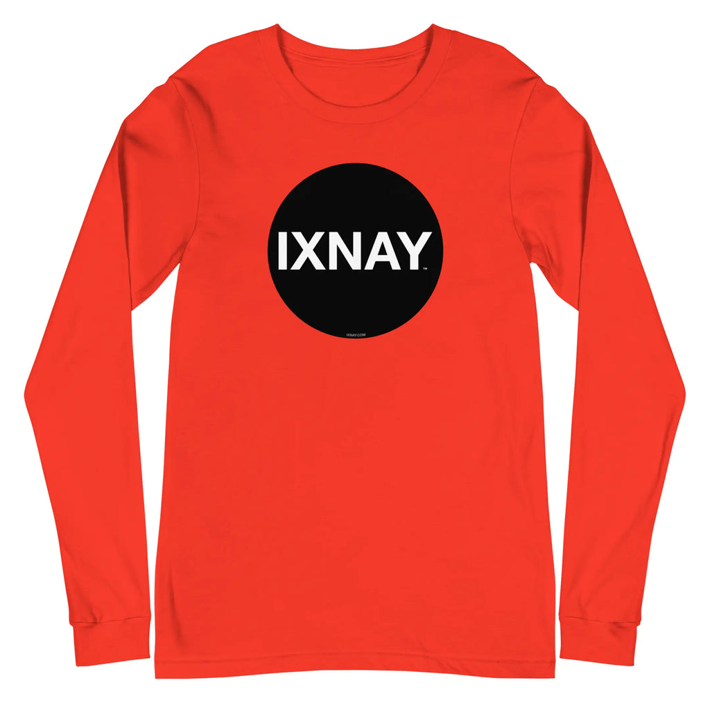 IXNAY original logo mens unisex poppy orange long-sleeved t-shirt front - 100% cotton, high quality