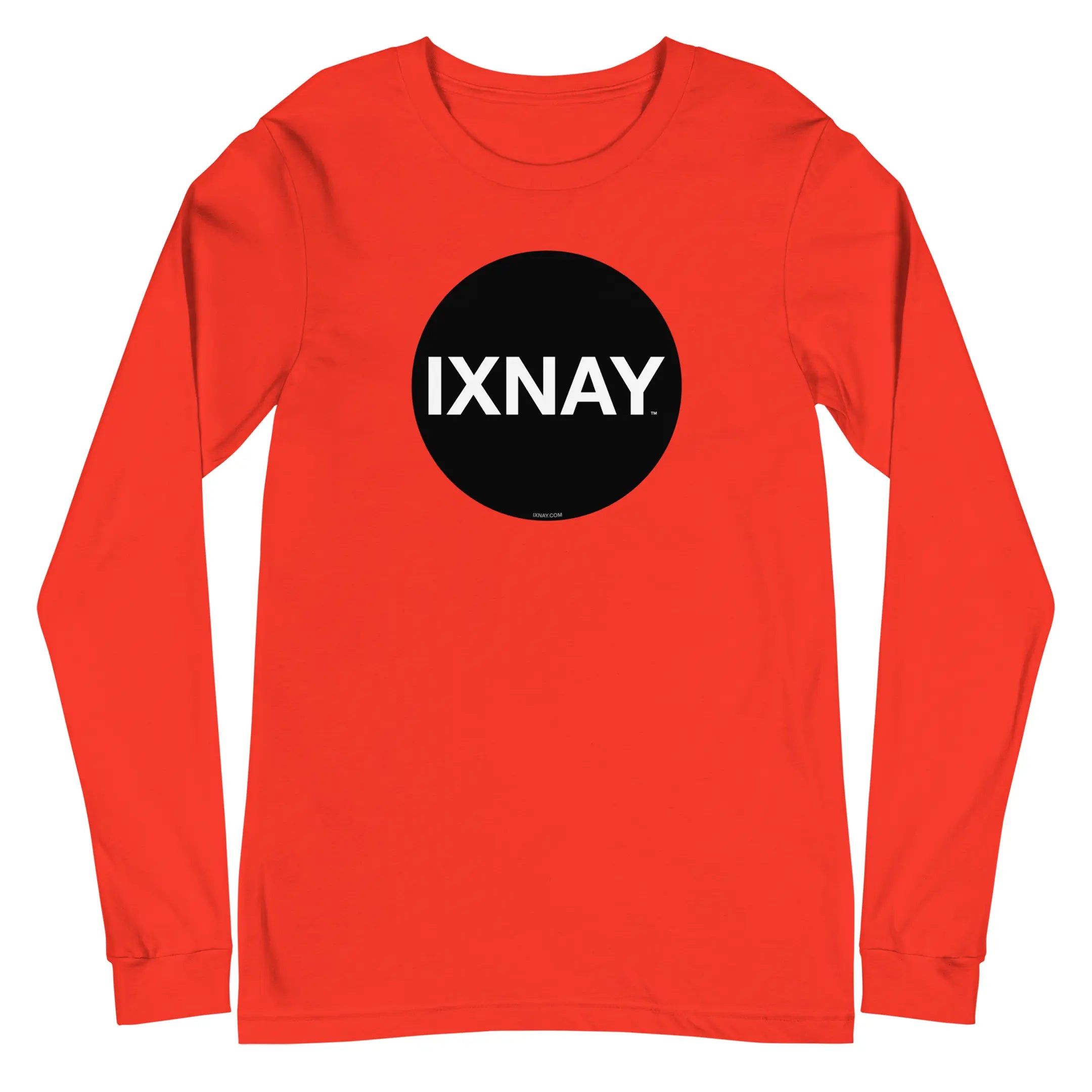 IXNAY original logo mens unisex poppy orange long-sleeved t-shirt front - 100% cotton, high quality