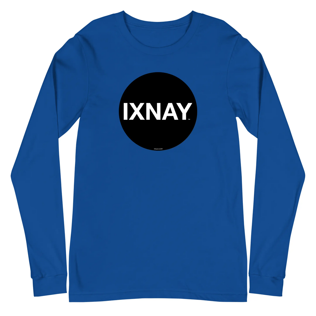 IXNAY original logo mens unisex royal blue long-sleeved t-shirt front - 100% cotton, high quality