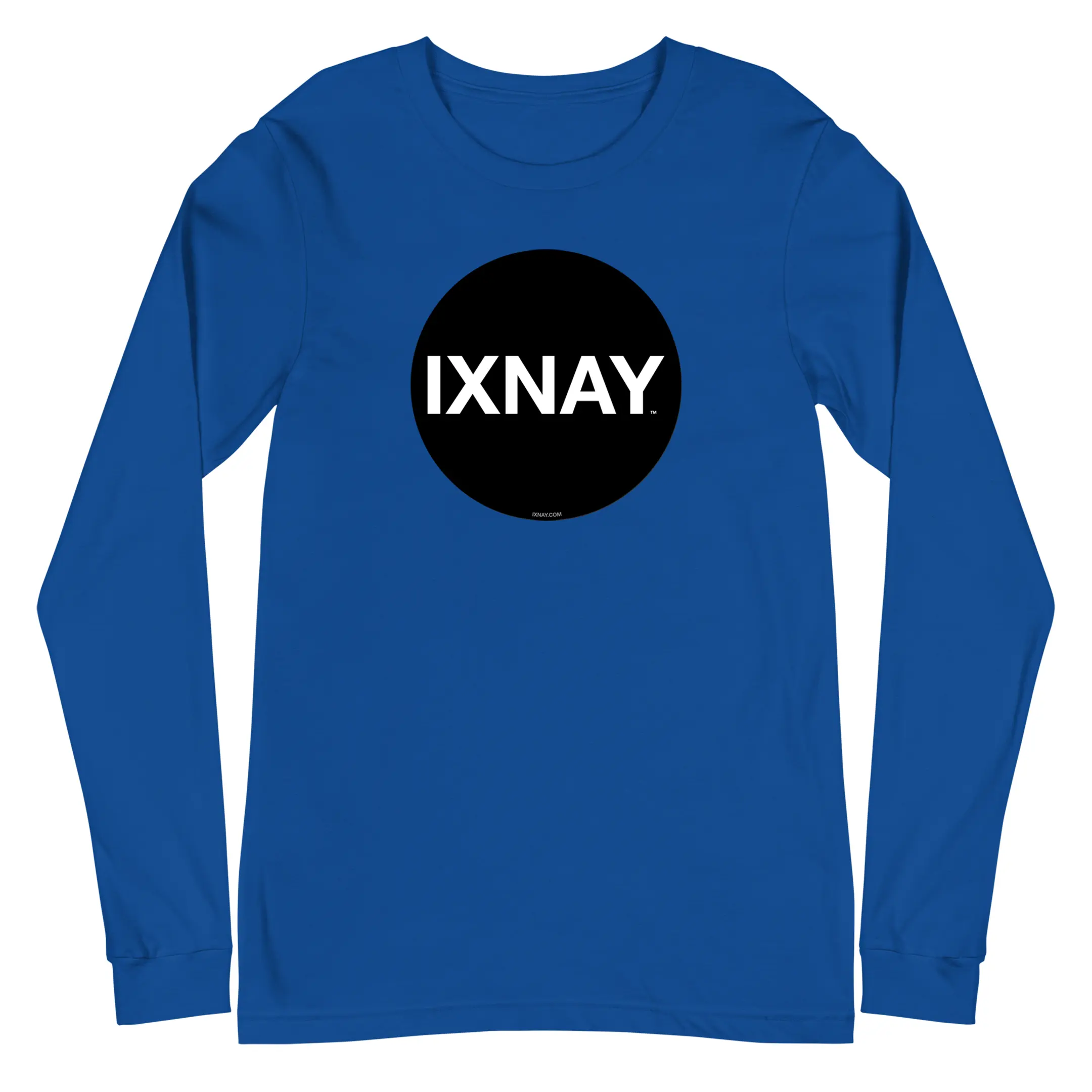 IXNAY original logo mens unisex royal blue long-sleeved t-shirt front - 100% cotton, high quality