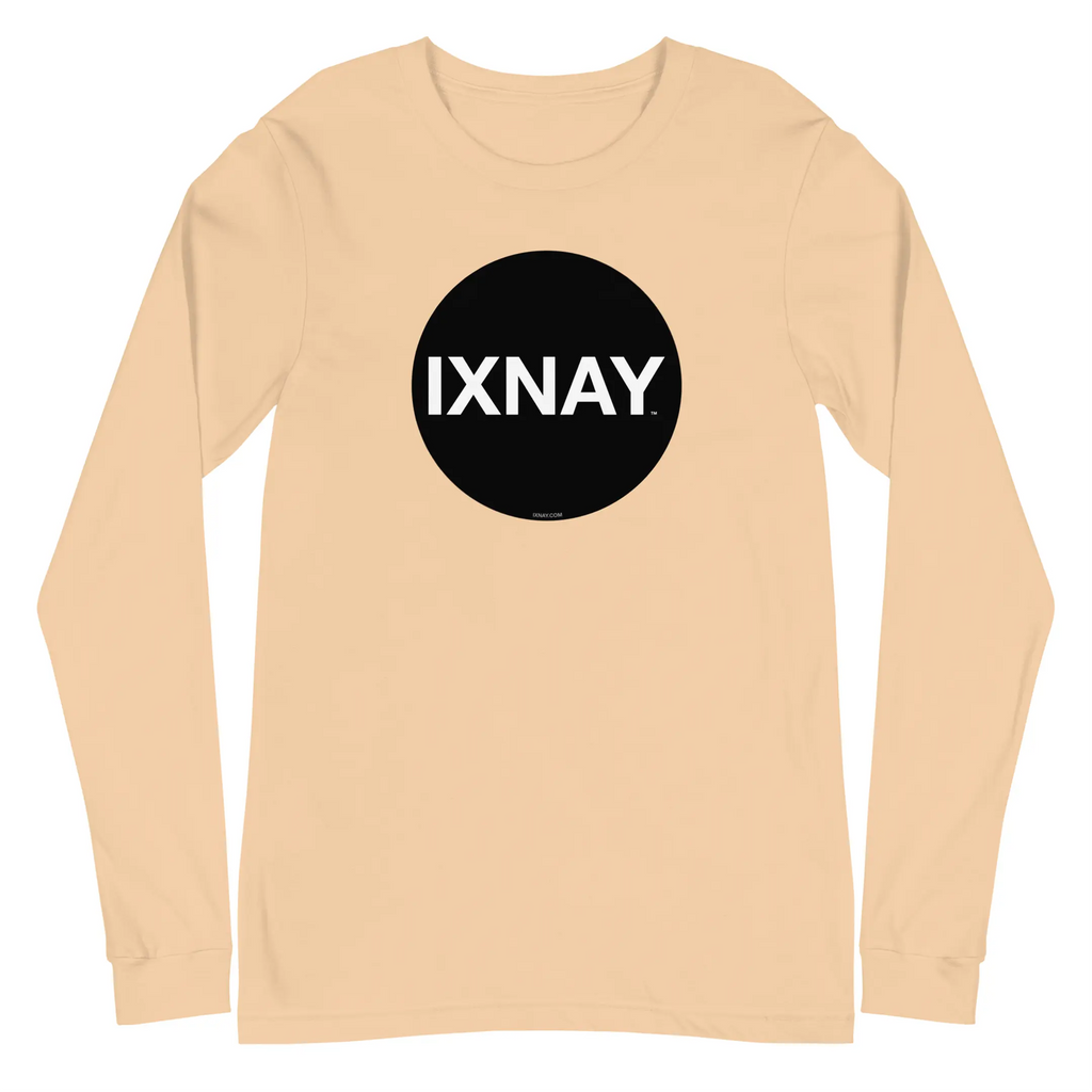 IXNAY original logo mens unisex sand dune beige long-sleeved t-shirt front - 100% cotton, high quality