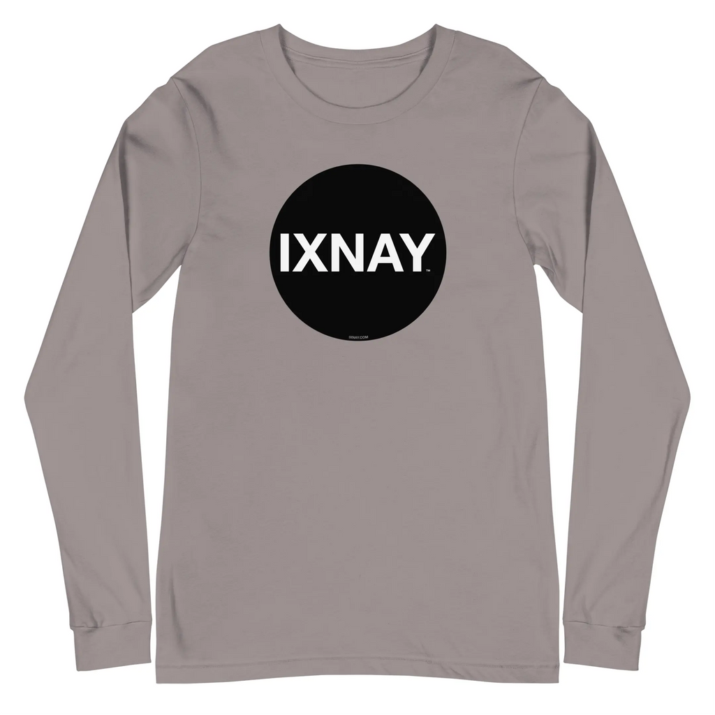 IXNAY original logo mens unisex storm gray long-sleeved t-shirt front - 100% cotton, high quality