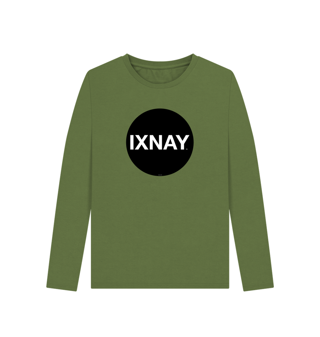 Khaki Printed Women's Long-sleeved T-Shirt with Original Black Round IXNAY Logo from the artist and musician IXNAY