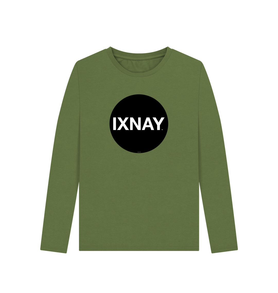 Khaki Printed Women's Long-sleeved T-Shirt with Original Black Round IXNAY Logo from the artist and musician IXNAY