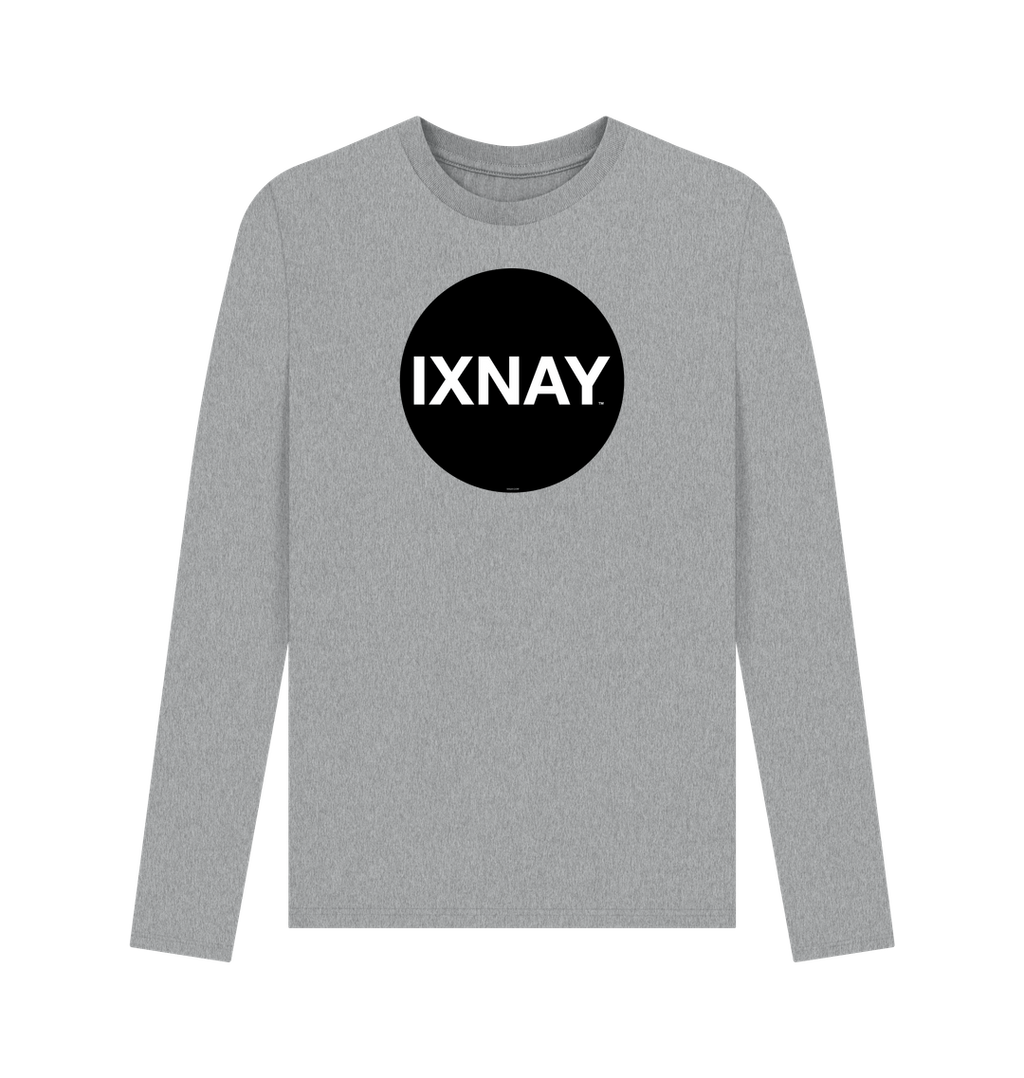 Light Gray Printed Men's Long-sleeved T-Shirt with Original Black Round IXNAY Logo from the artist and musician IXNAY