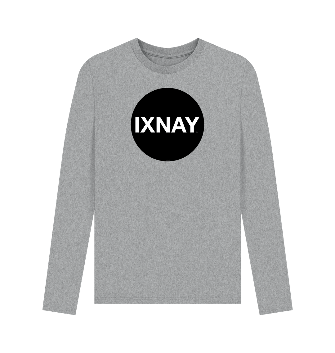 Light Gray Printed Men's Long-sleeved T-Shirt with Original Black Round IXNAY Logo from the artist and musician IXNAY