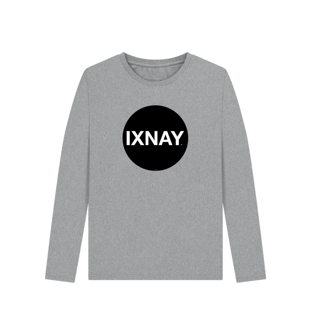 Athletic Grey Printed Women's Long-sleeved T-Shirt with Original Black Round IXNAY Logo from the artist and musician IXNAY