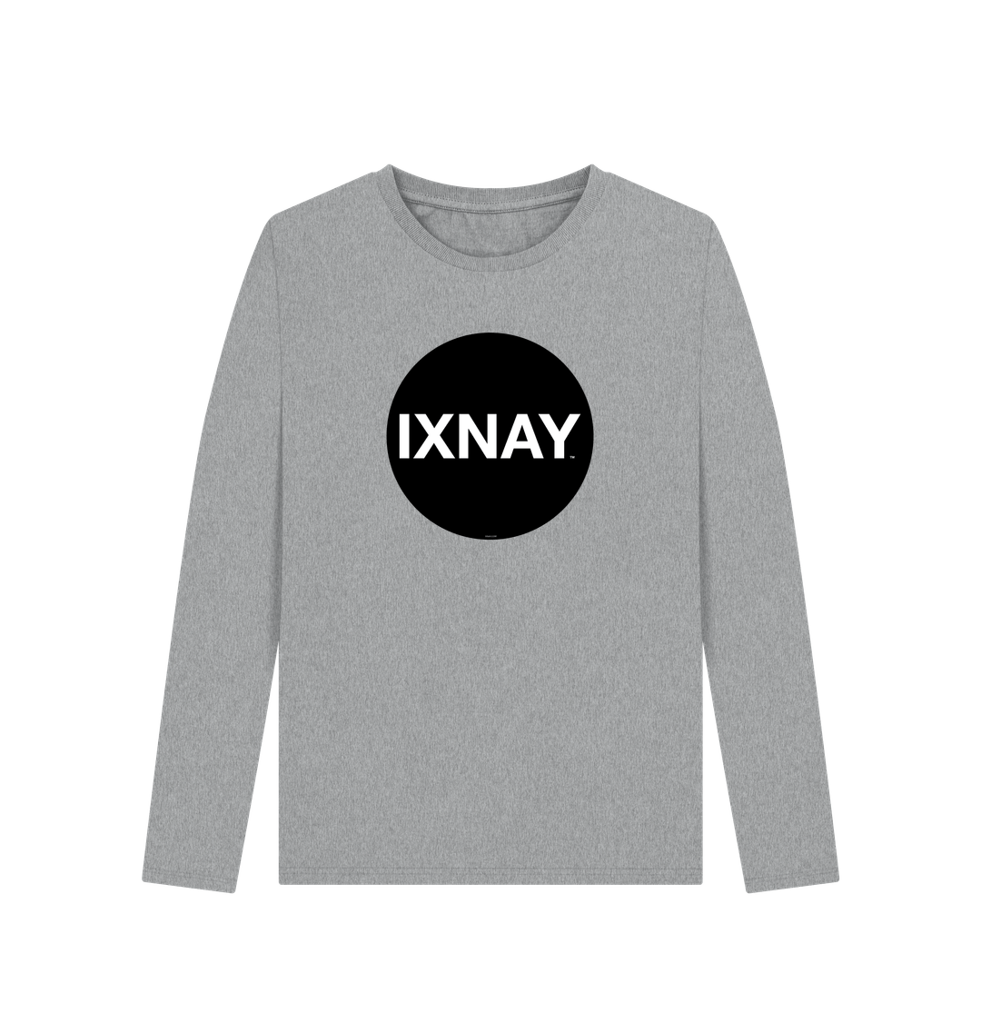 Athletic Grey Printed Women's Long-sleeved T-Shirt with Original Black Round IXNAY Logo from the artist and musician IXNAY
