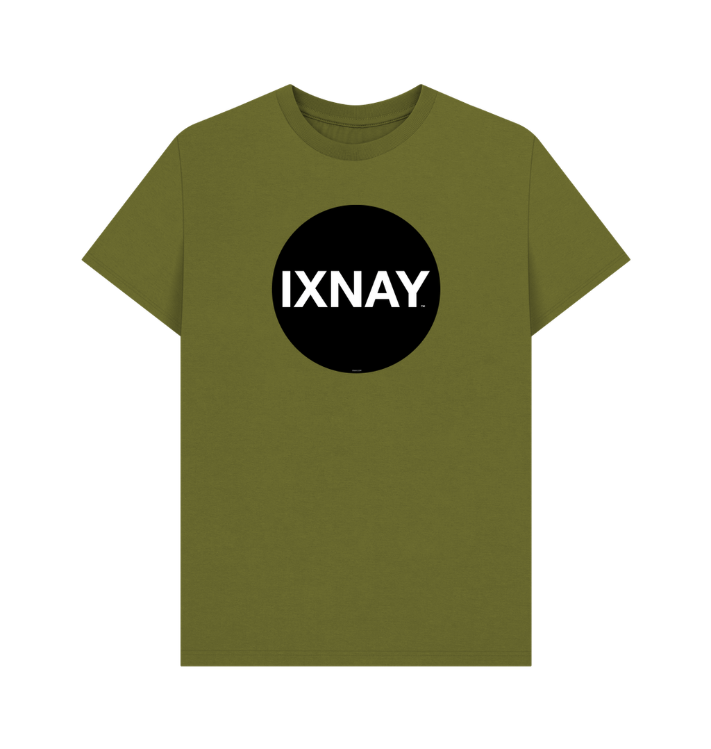 Moss Green Printed T-shirt with Original Black Round IXNAY Logo to represent the artist and musician IXNAY