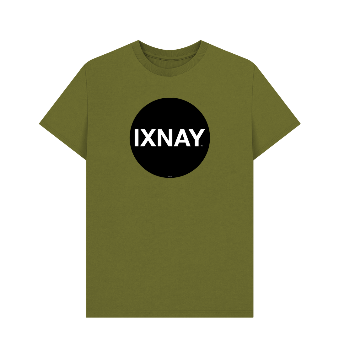 Moss Green Printed T-shirt with Original Black Round IXNAY Logo to represent the artist and musician IXNAY