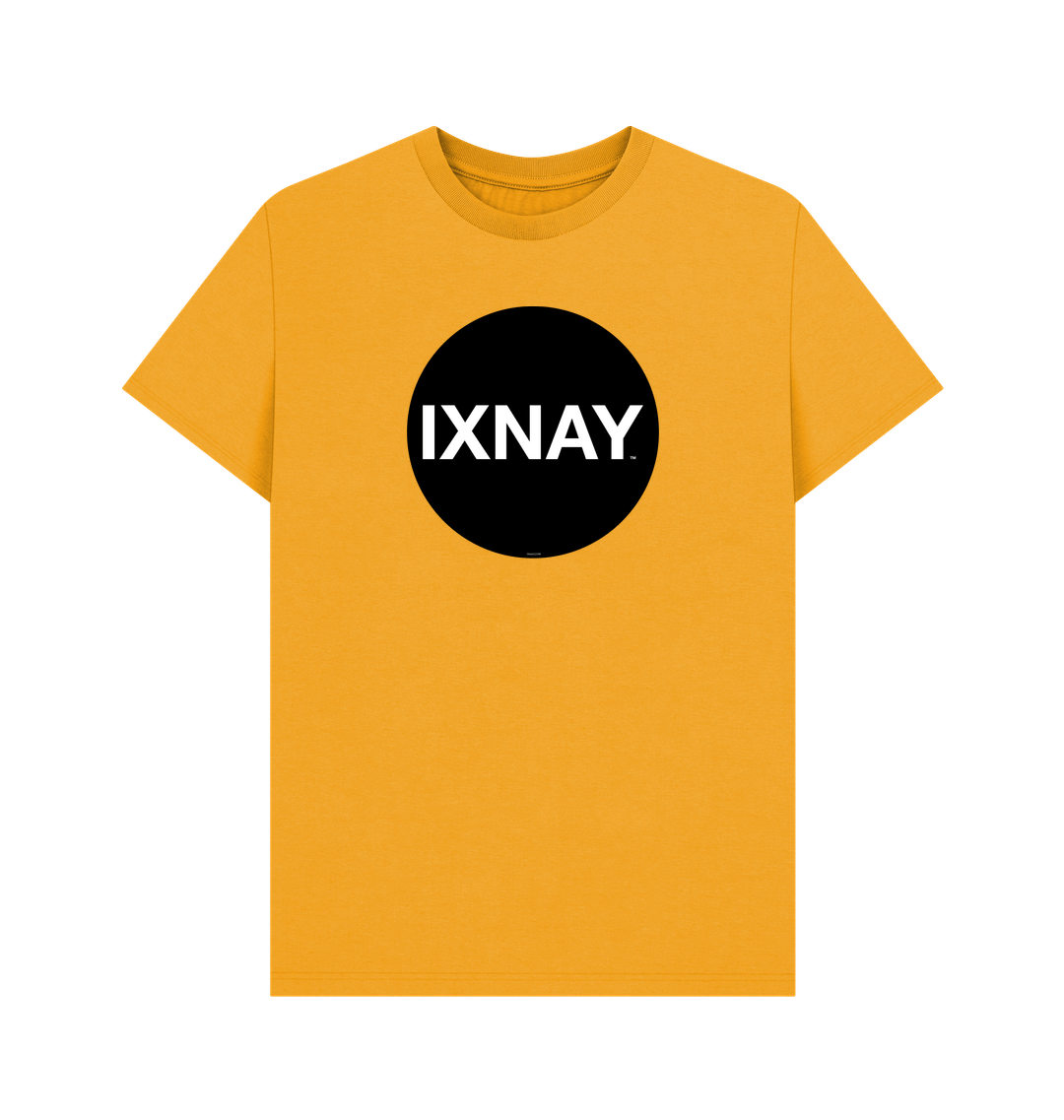 Mustard Yellow Printed T-shirt with Original Black Round IXNAY Logo to represent the artist and musician IXNAY