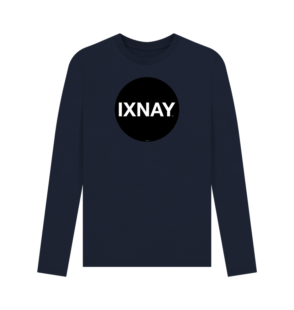 Navy Blue Printed Men's Long-sleeved T-Shirt with Original Black Round IXNAY Logo from the artist and musician IXNAY