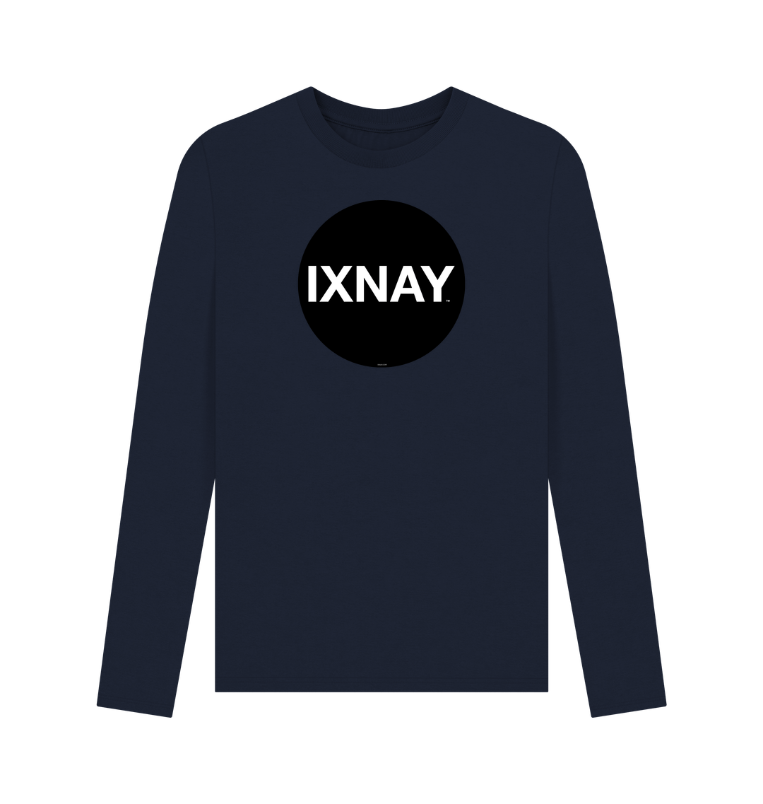 Navy Blue Printed Men's Long-sleeved T-Shirt with Original Black Round IXNAY Logo from the artist and musician IXNAY