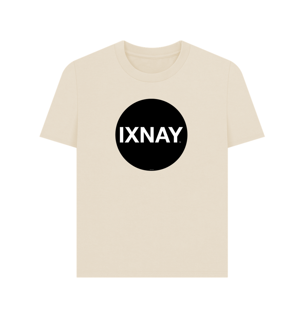 Oat Light Beige Printed Women's T-Shirt with Original Black Circular IXNAY Logo