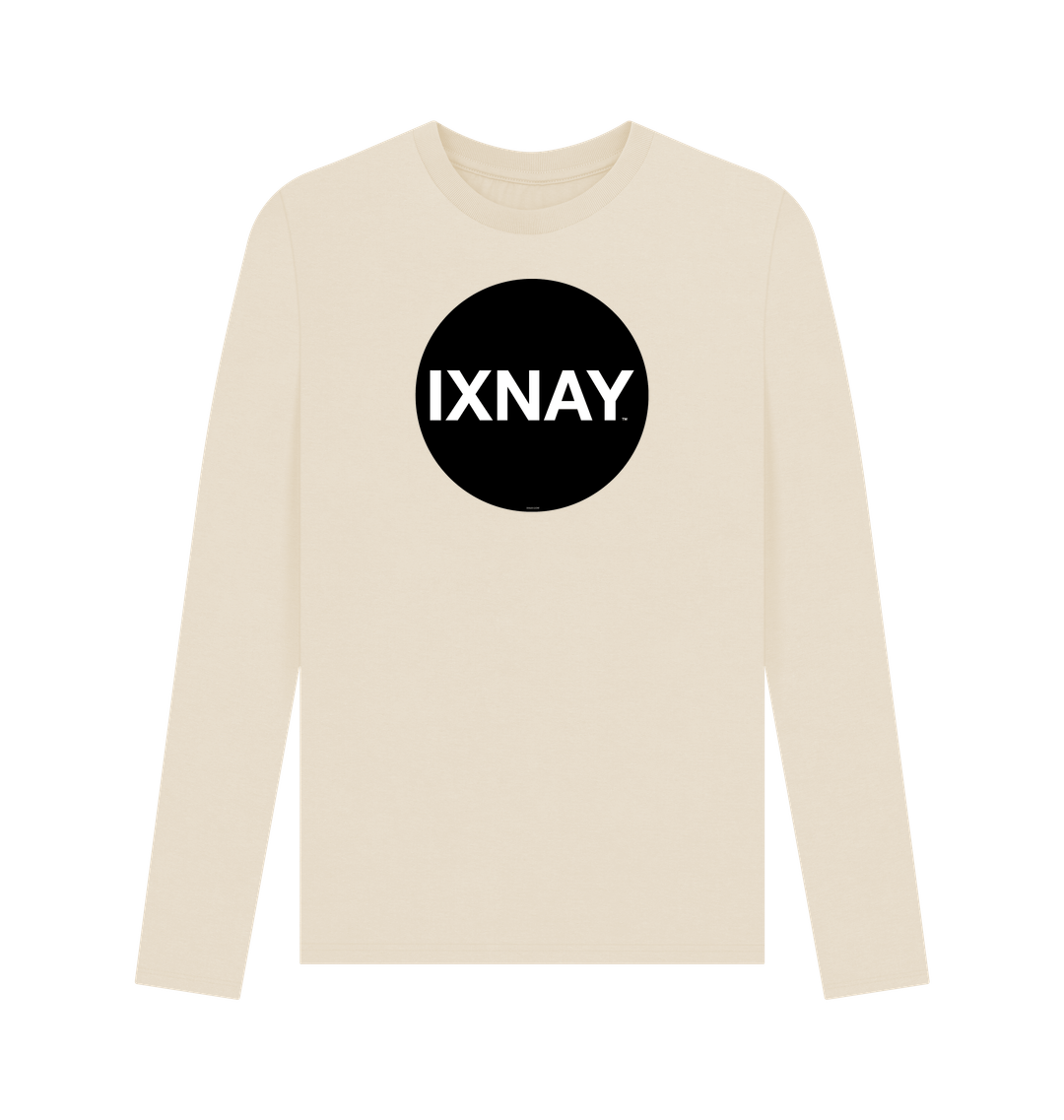 Oat Off-White Printed Men's Long-sleeved T-Shirt with Original Black Round IXNAY Logo from the artist and musician IXNAY