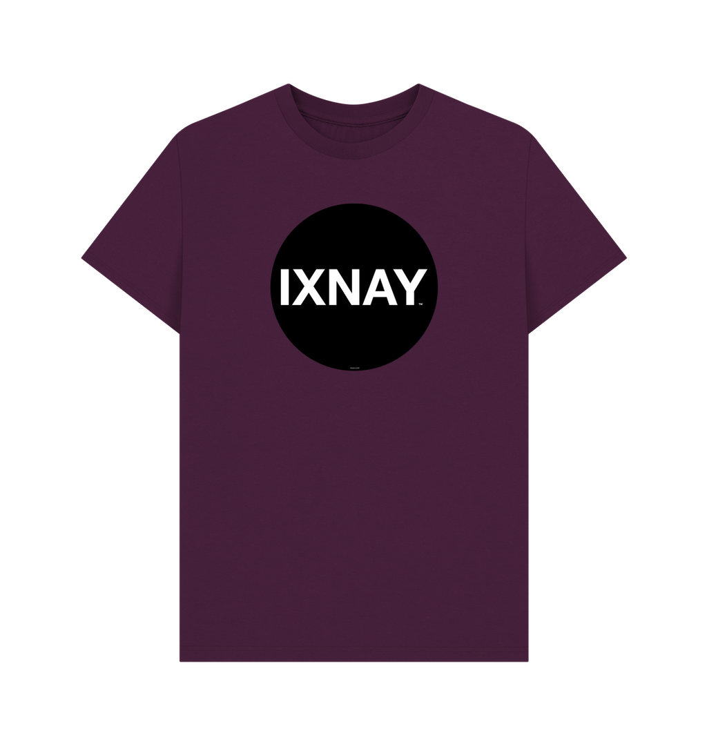 Purple Printed T-shirt with Original Black Round IXNAY Logo to represent the artist and musician IXNAY