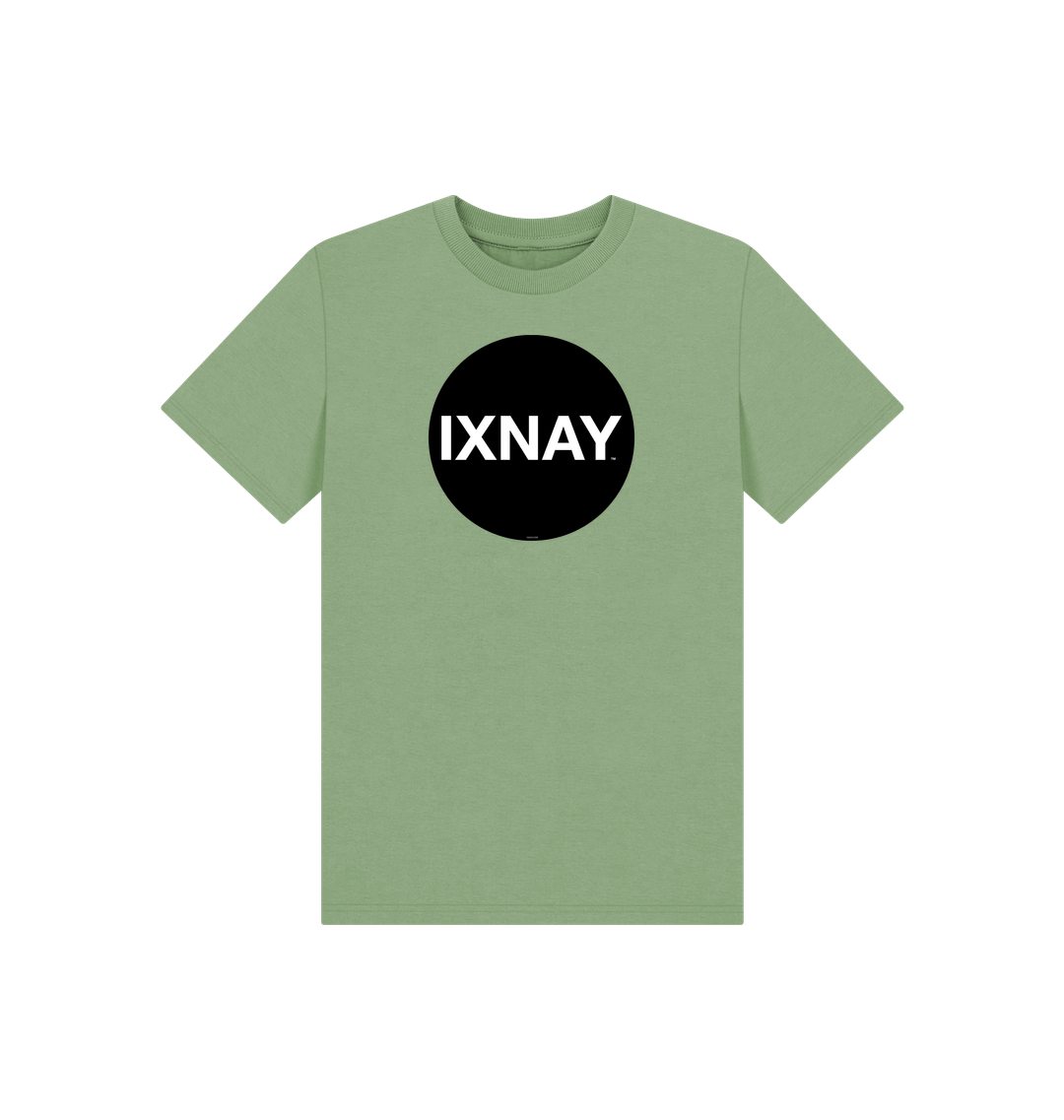 Sage Green Printed Kids T-Shirt with Original Black Circular IXNAY Logo