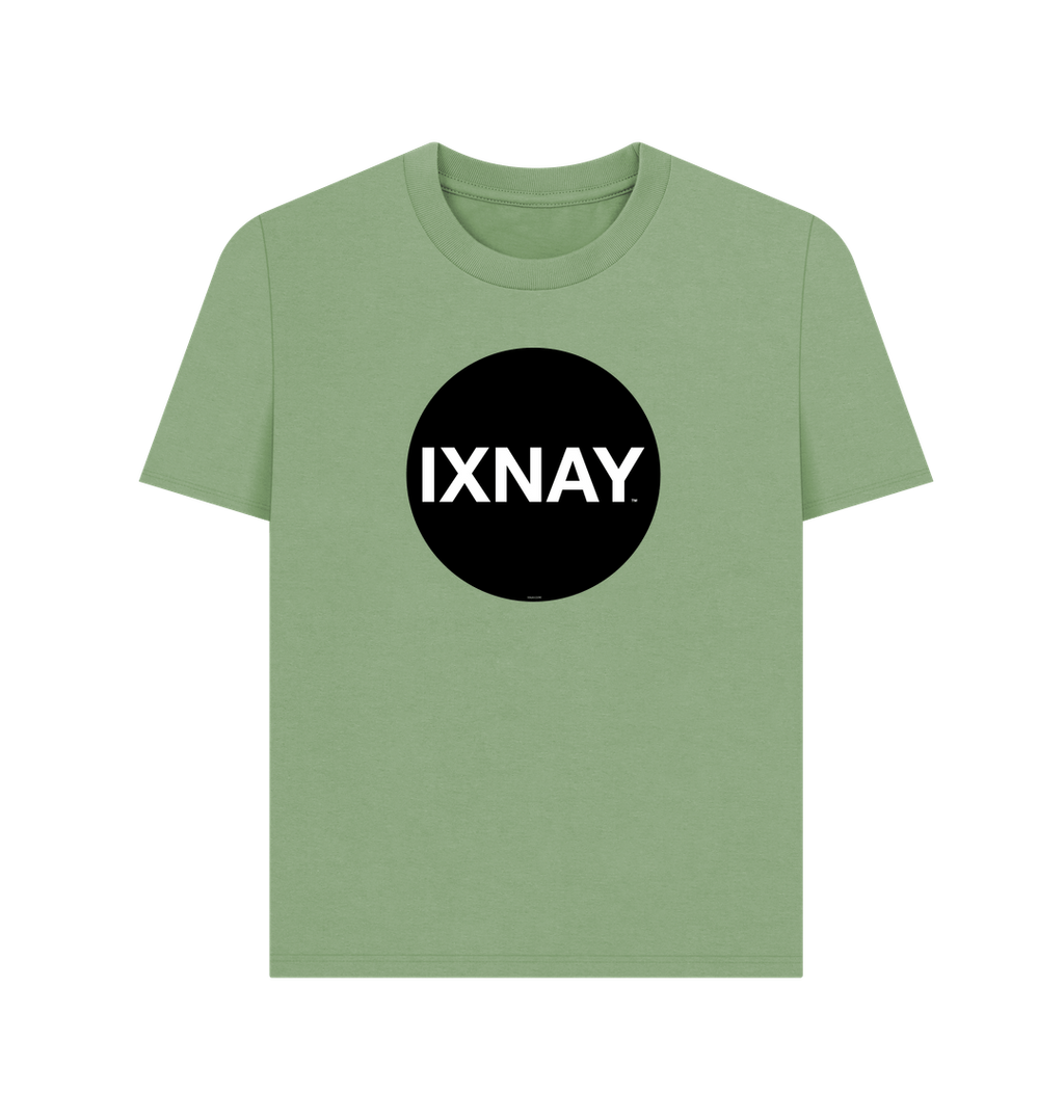 Sage Green Printed Women's T-Shirt with Original Black Circular IXNAY Logo