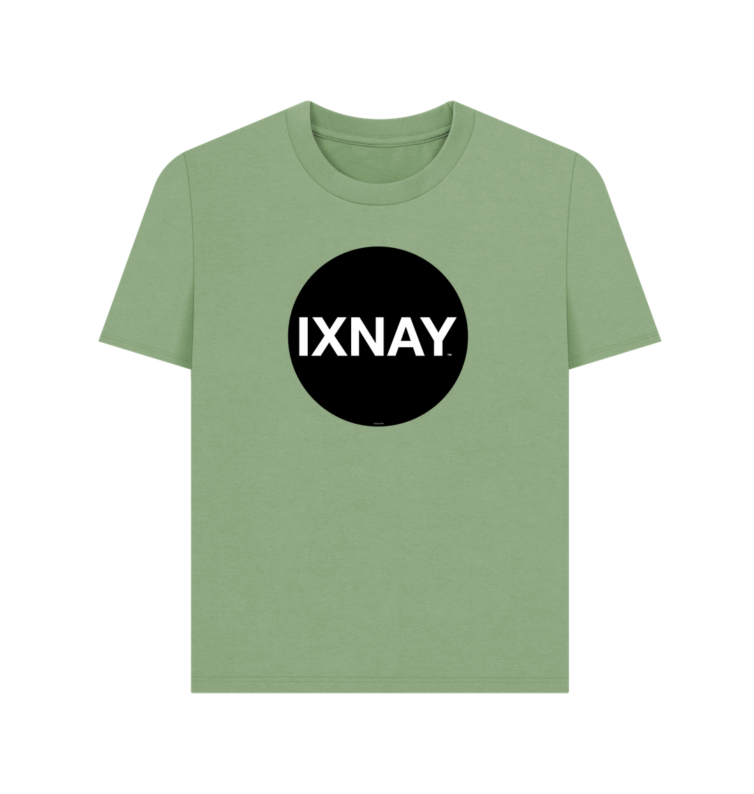 Sage Green Printed Women's T-Shirt with Original Black Circular IXNAY Logo