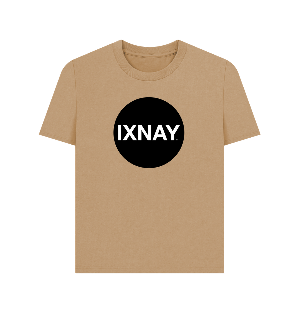 Sand Light Brown Printed Women's T-Shirt with Original Black Circular IXNAY Logo