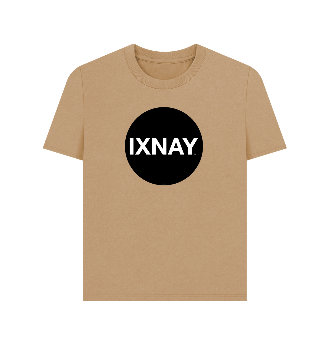 Sand Light Brown Printed Women's T-Shirt with Original Black Circular IXNAY Logo