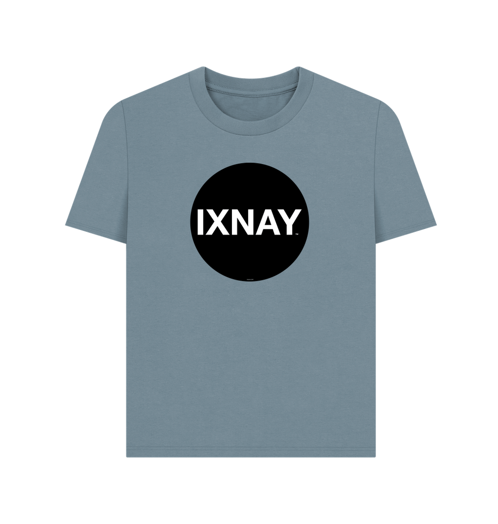 Stone Blue Printed Women's T-Shirt with Original Black Circular IXNAY Logo