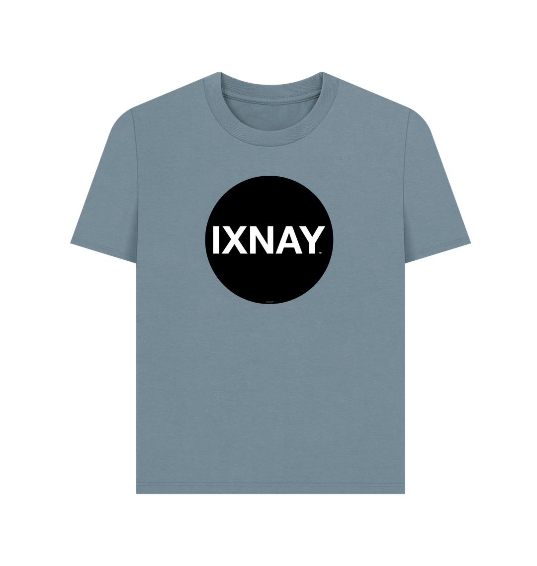 Stone Blue Printed Women's T-Shirt with Original Black Circular IXNAY Logo
