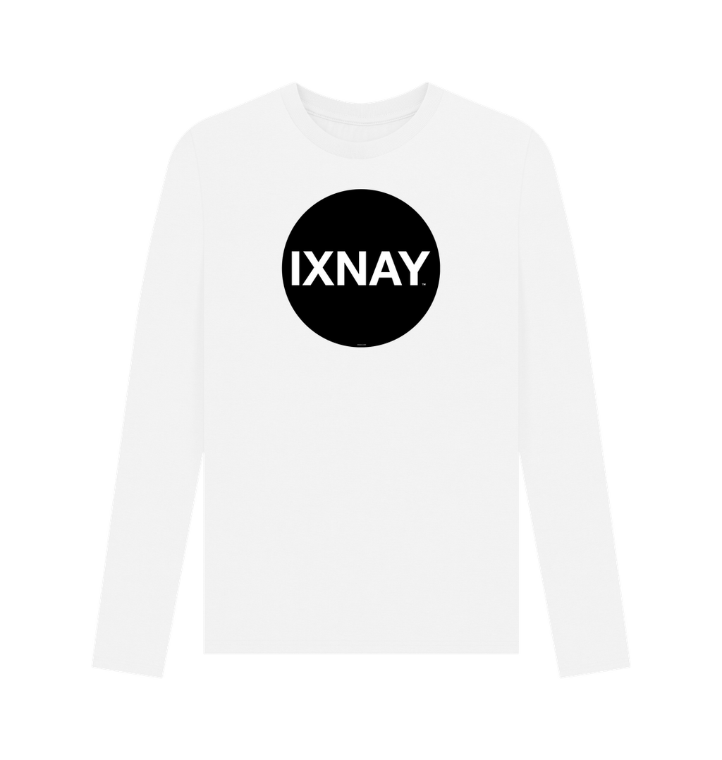 White Printed Men's Long-sleeved T-Shirt with Original Black Round IXNAY Logo from the artist and musician IXNAY