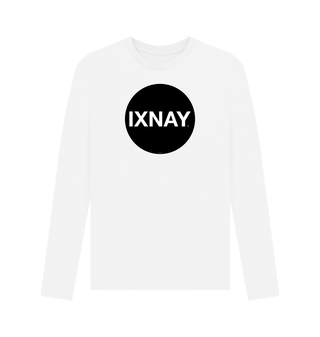 White Printed Men's Long-sleeved T-Shirt with Original Black Round IXNAY Logo from the artist and musician IXNAY