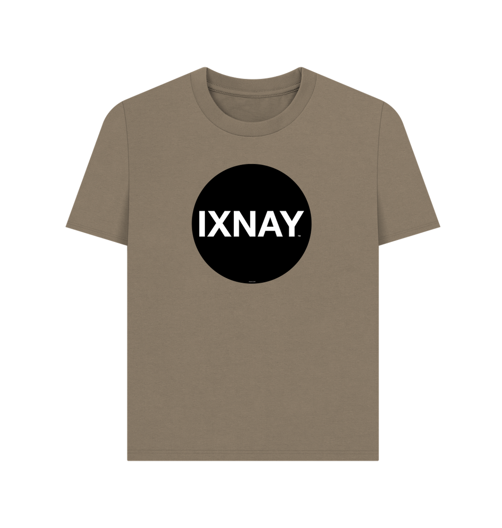 Willow Beige Printed Women's T-Shirt with Original Black Circular IXNAY Logo