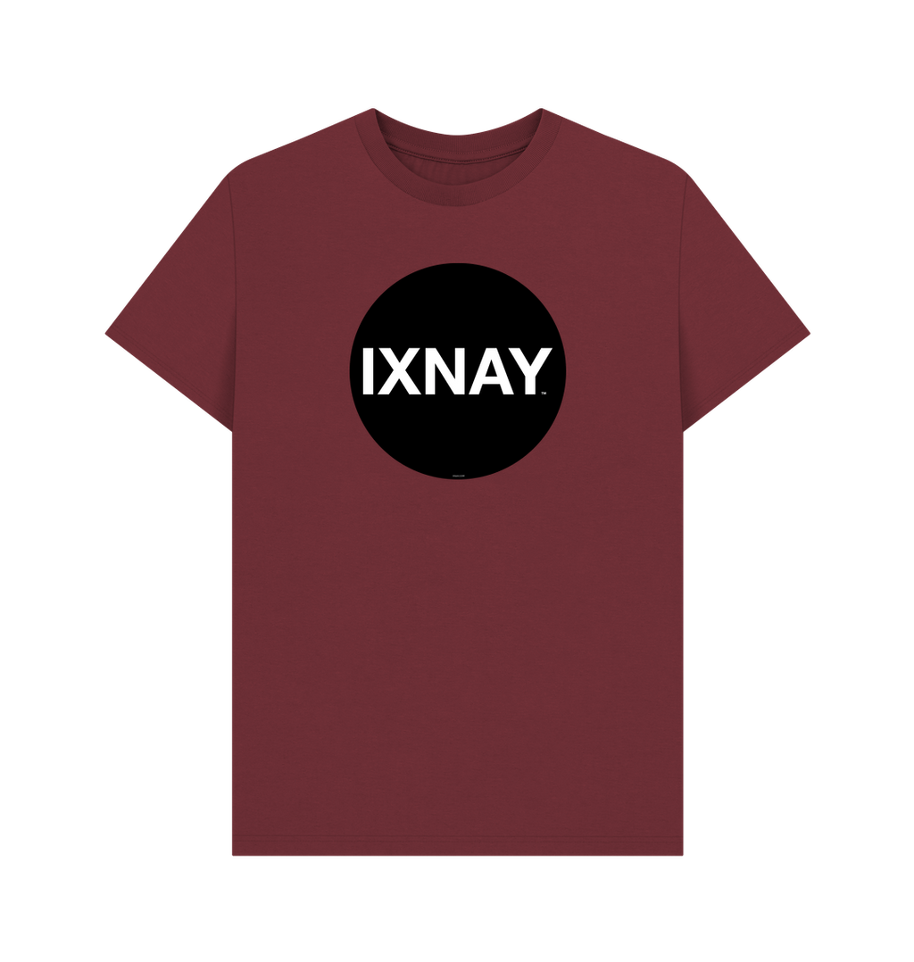 Red Wine Printed T-shirt with Original Black Round IXNAY Logo to represent the artist and musician IXNAY